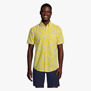 Lands’ End Lemon Fruit Relaxed Fit Short Sleeve Seersucker Button Down Shirt M